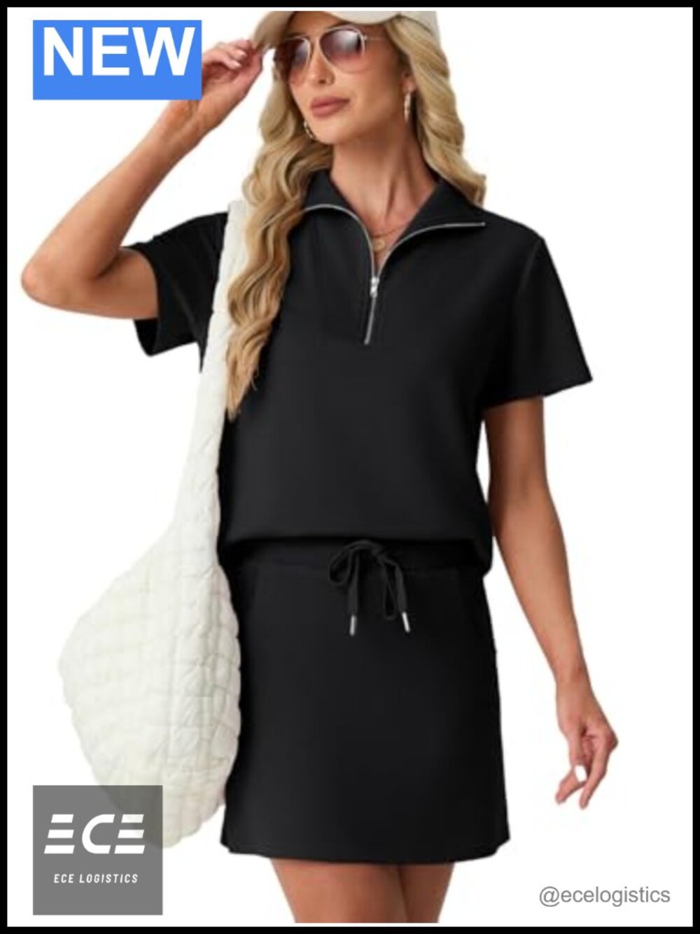 Women's 2 Piece Skort Set Half Zip Short Sleeve Top Tennis Skirt